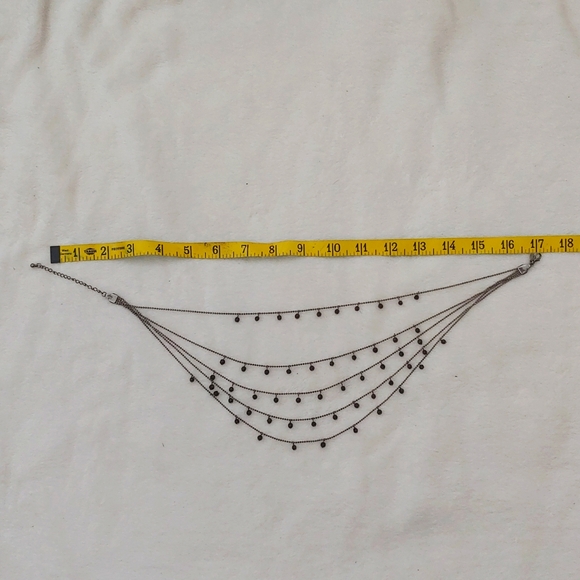 SALE: Silver-Colored 5-Chain Adjustable  Necklace -Small Black Dangling Beads - Picture 8 of 10